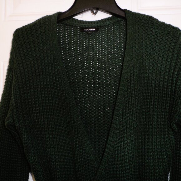 Fashion Nova - dark green Knit Fringe Cardigan - Picture 3 of 9
